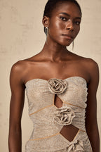 Pénélope taşlı süslemeli kesik mini elbise