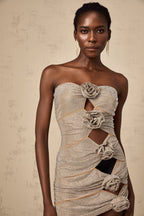 Pénélope taşlı süslemeli kesik mini elbise