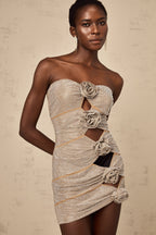 Pénélope taşlı süslemeli kesik mini elbise