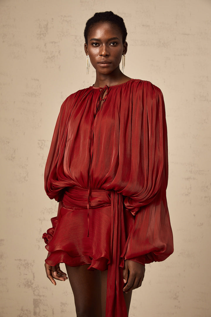 Tam Pileli Fırfırlı Mini Elbise