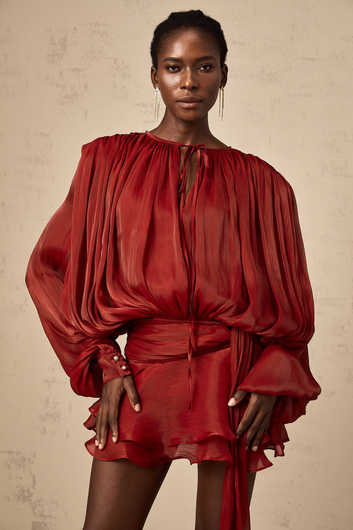 Tam Pileli Fırfırlı Mini Elbise