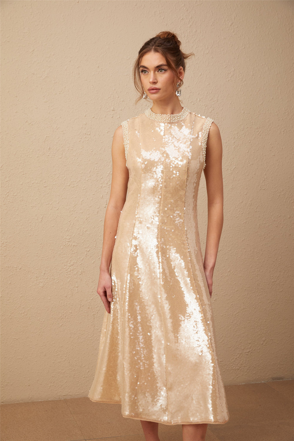 Ornella sahte inci payetli midi elbise