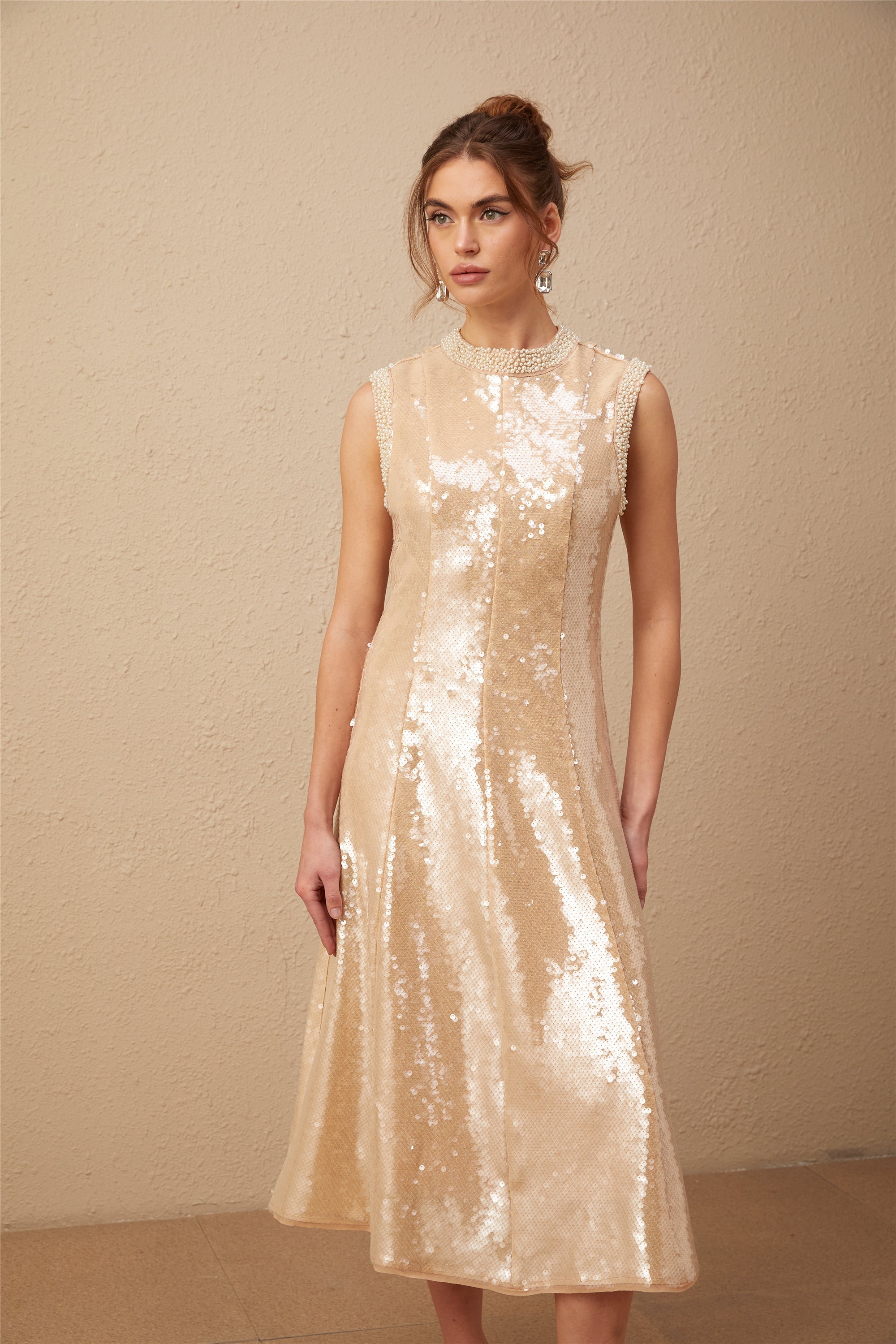 Ornella sahte inci payetli midi elbise