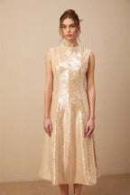 Ornella sahte inci payetli midi elbise