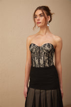 Pétunia siyah dantel volanlı maxi elbise