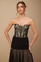 Pétunia siyah dantel volanlı maxi elbise