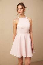 Marlene pembe halter yaka pileli mini elbise