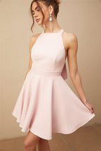 Marlene pembe halter yaka pileli mini elbise