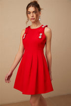 Louisa kırmızı fiyonklu kolsuz pileli mini elbise