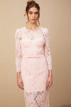 Elisabetta Pembe Süslemeli Çiçek Nakışlı Dantel Midi Elbise