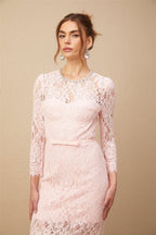 Elisabetta Pembe Süslemeli Çiçek Nakışlı Dantel Midi Elbise