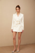 Chiara Çivili Saten Mini Blazer Elbise