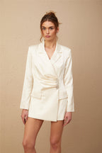 Chiara Çivili Saten Mini Blazer Elbise