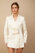 Chiara Çivili Saten Mini Blazer Elbise