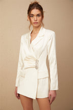 Chiara Çivili Saten Mini Blazer Elbise