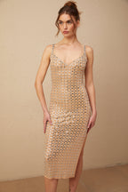 Lavinia Kare Desenli Metal Düğmeli Midi Elbise