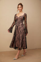 Jennifer Siyah Dantel Detaylı Fırfırlı Midi Elbise