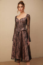 Jennifer Siyah Dantel Detaylı Fırfırlı Midi Elbise