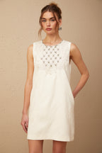 Viola Beyaz Elmas Desenli Süslemeli Mini Elbise