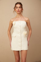 Eduardo Çiçek Desenli Tweed Düşük Omuz Mini Elbise