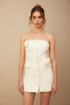 Eduardo Çiçek Desenli Tweed Düşük Omuz Mini Elbise