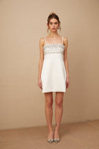 Immacolata Beyaz Kristal Süslemeli Mini Elbise