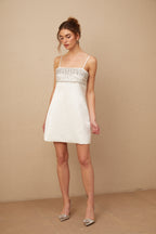 Immacolata Beyaz Kristal Süslemeli Mini Elbise
