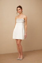 Immacolata Beyaz Kristal Süslemeli Mini Elbise