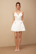 Mirella beyaz sahte inci süslemeli saten mini elbise