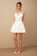 Mirella beyaz sahte inci süslemeli saten mini elbise