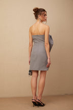 Gaia Gri Çiçek Aplikeli Pileli Mini Elbise