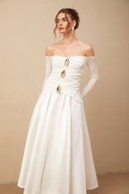 Nadine beyaz omuzdan açık panelli maxi elbise