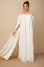 Patrizia beyaz pelerin tasarımlı drapeli tül maxi elbise