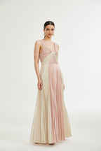 Shiema parlak pileli maksi elbise