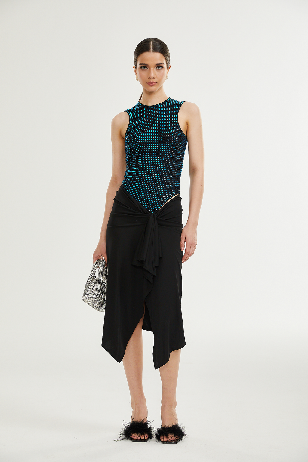 Rafaela süslemeli midi elbise