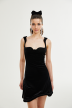 Rowena asimetrik kadife mini elbise