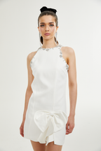 Rosmina fiyonk detaylı mini elbise