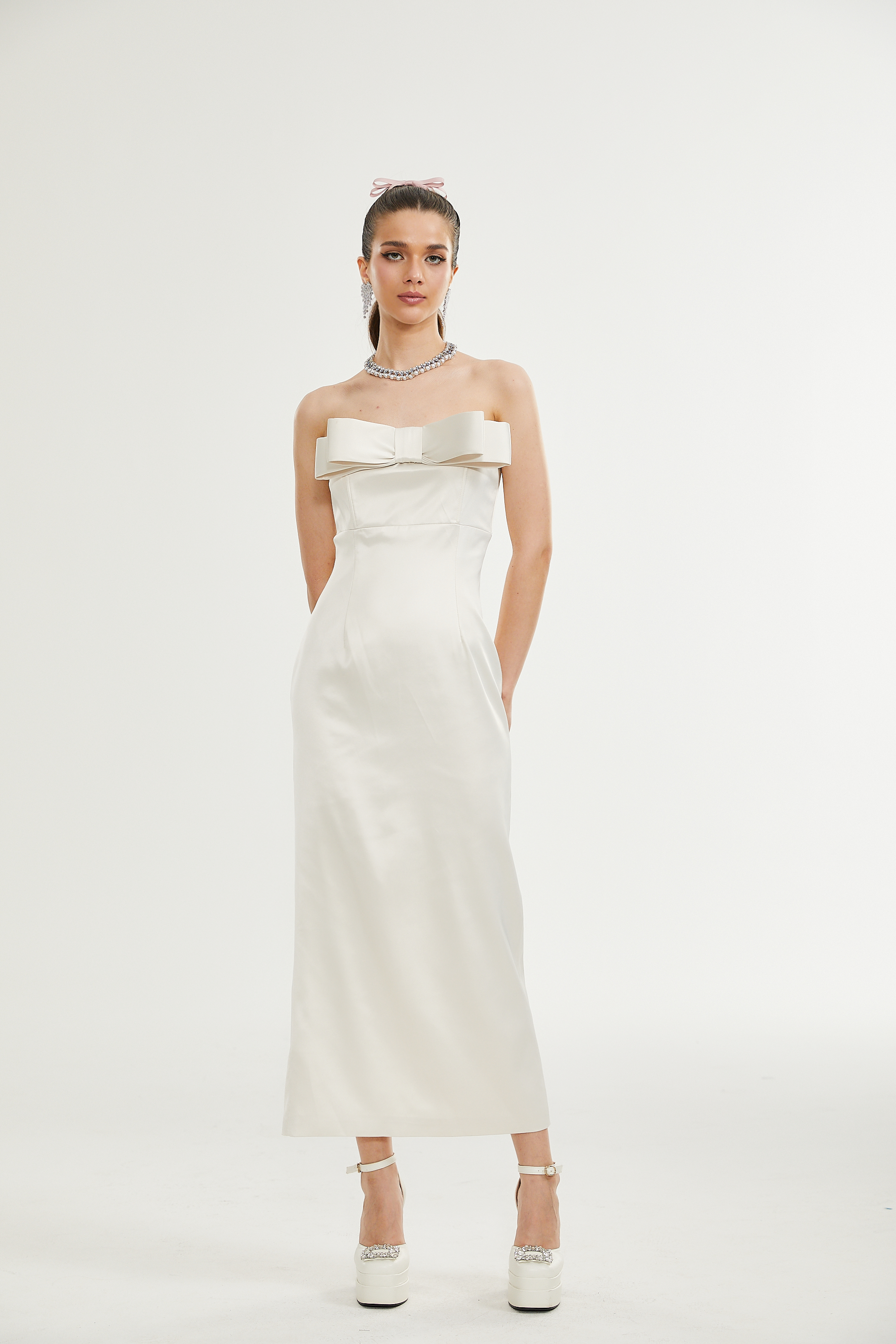 Lana fiyonk midi elbise