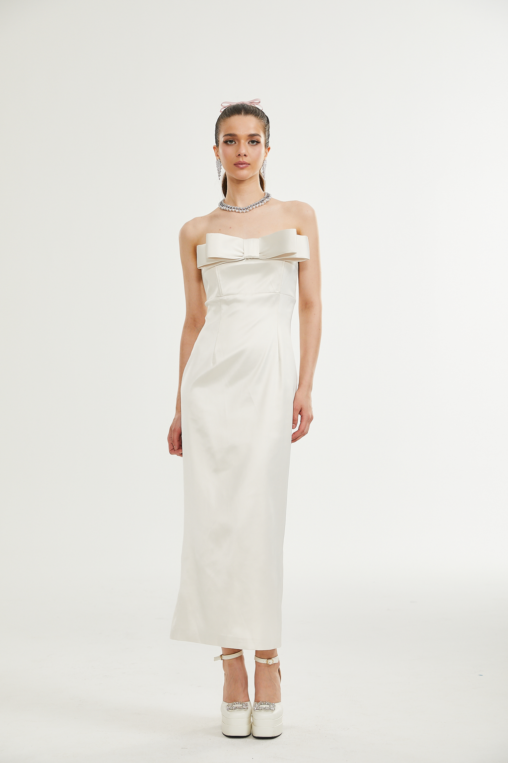 Lana fiyonk midi elbise