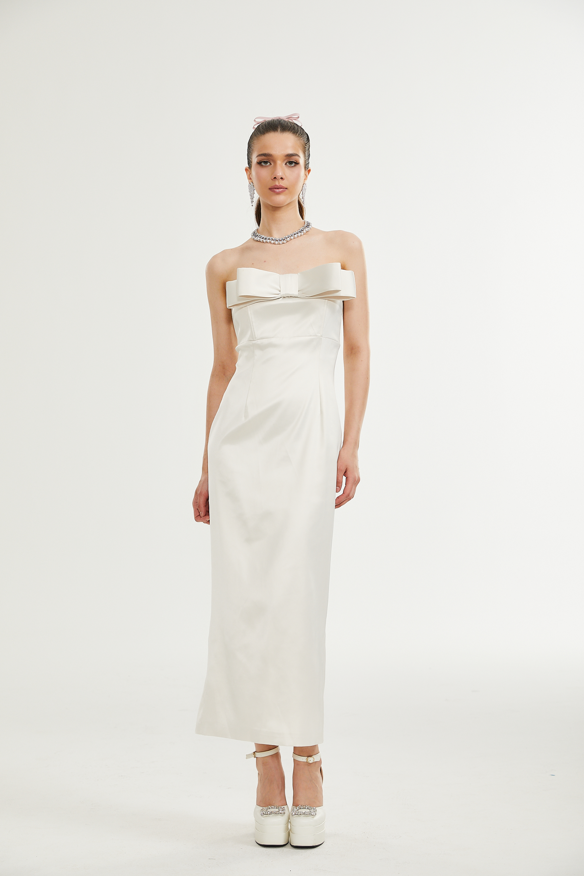 Lana fiyonk midi elbise