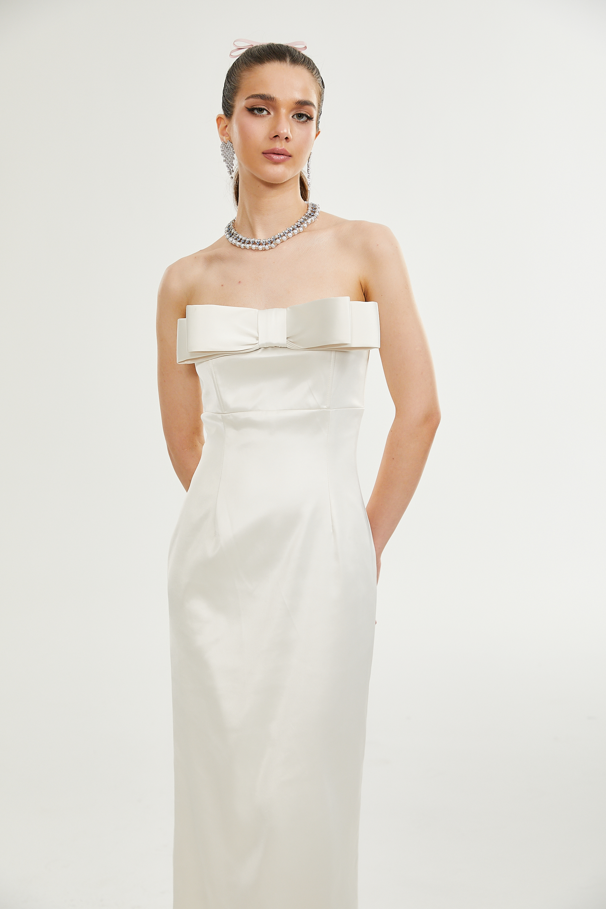 Lana fiyonk midi elbise