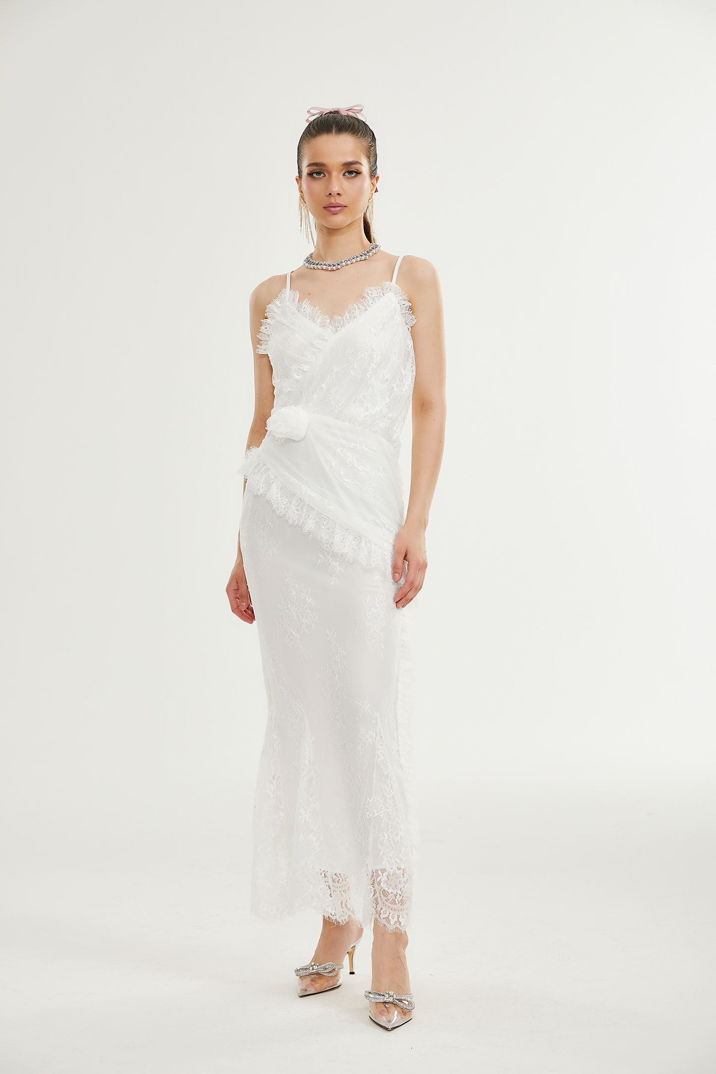Larelle dantel midi elbise