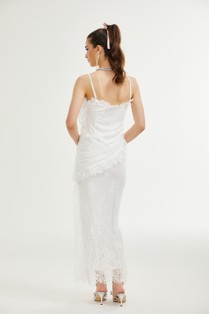 Larelle dantel midi elbise