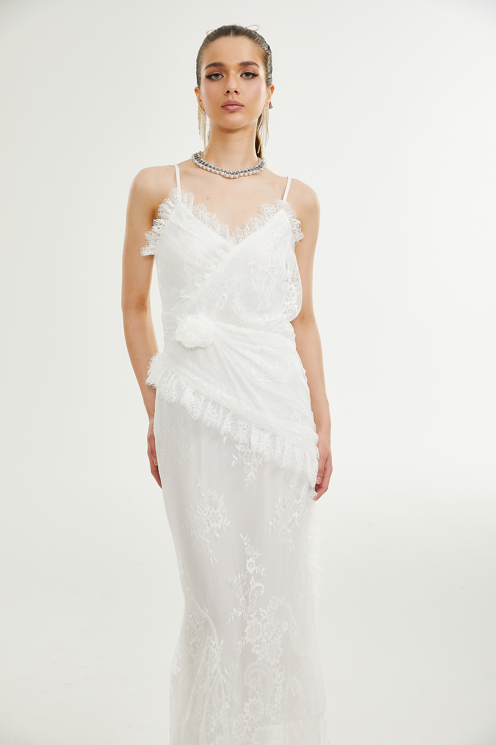 Larelle dantel midi elbise