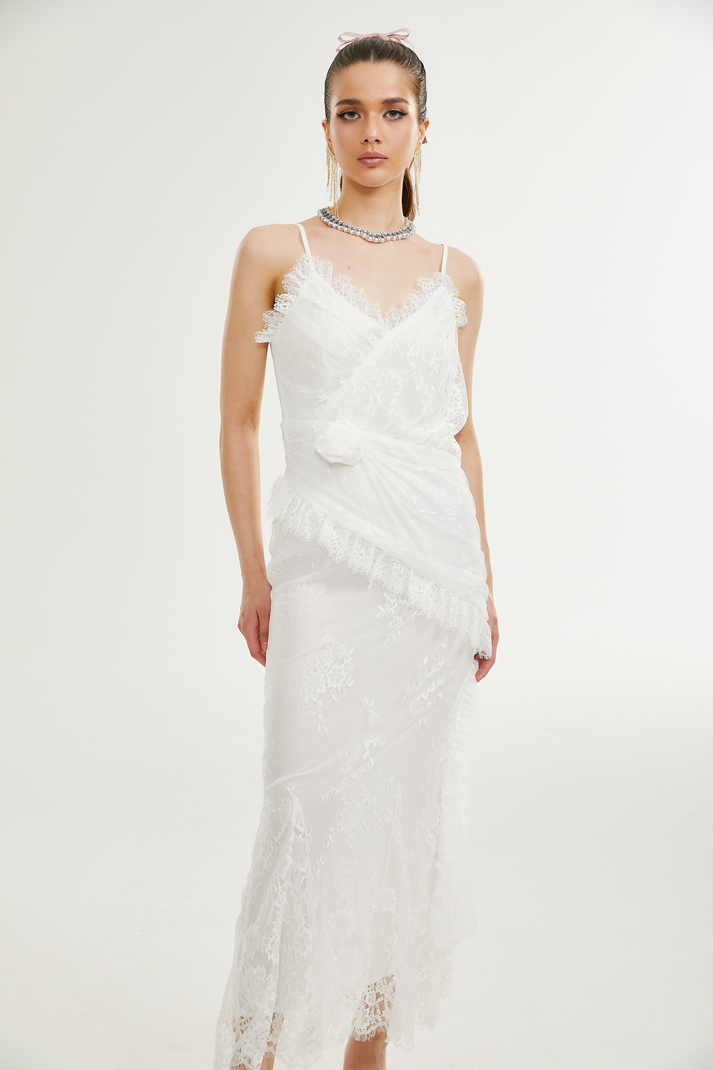 Larelle dantel midi elbise