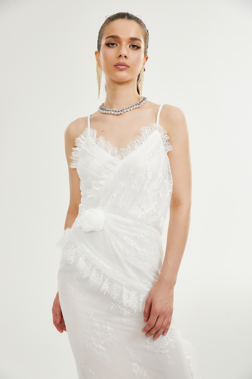 Larelle dantel midi elbise