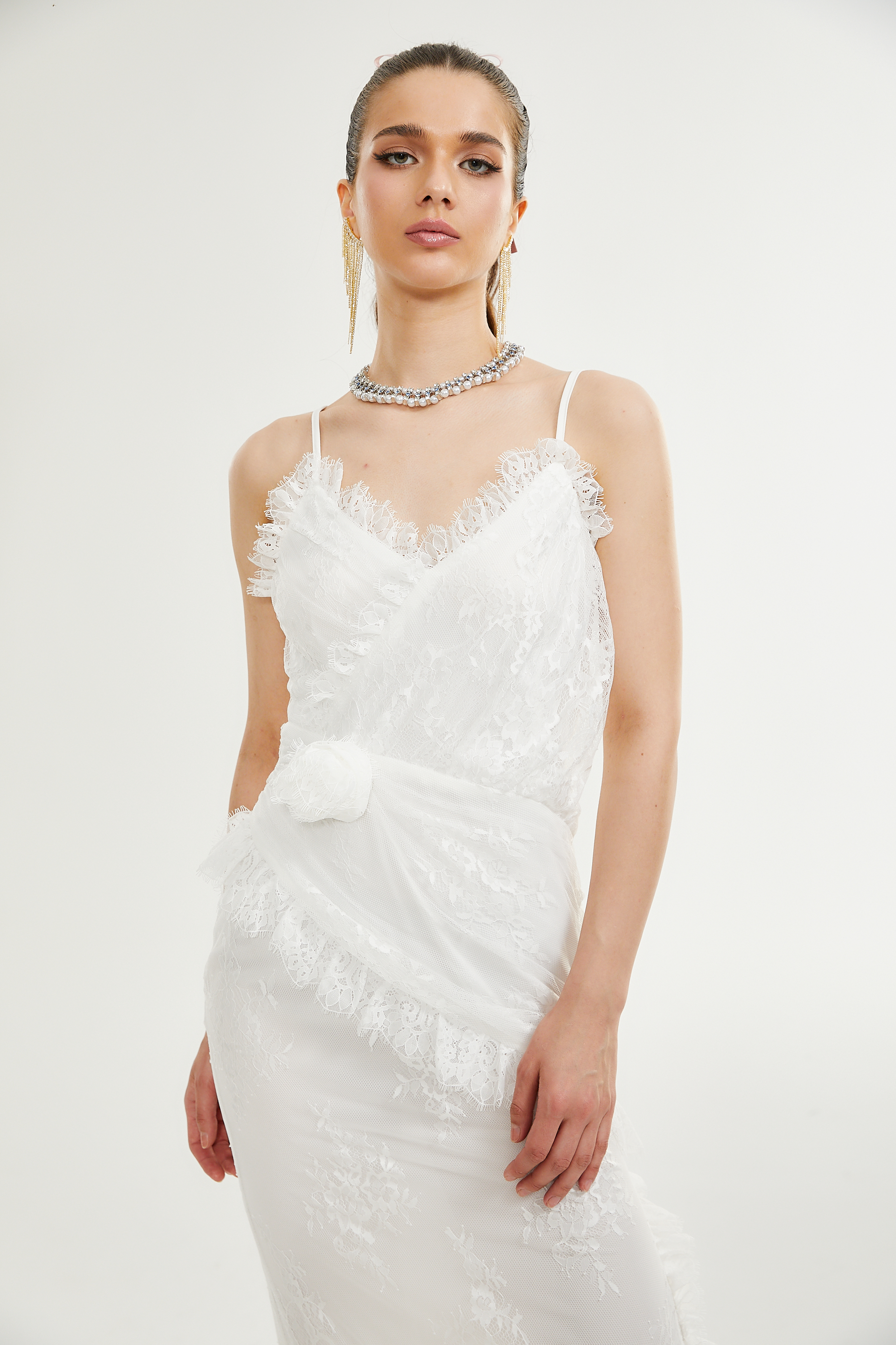 Larelle dantel midi elbise