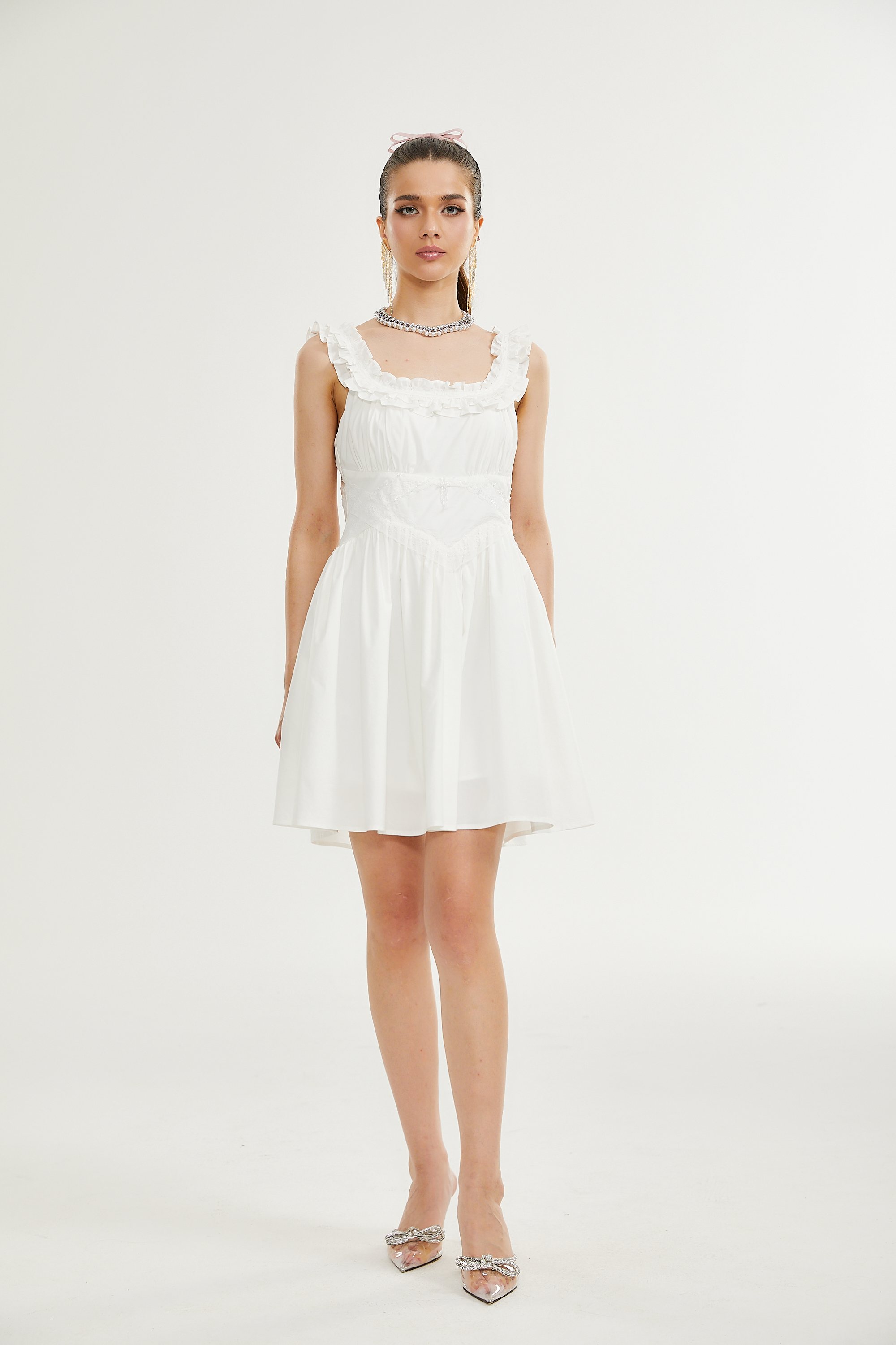 Nyala fırfır mini elbise