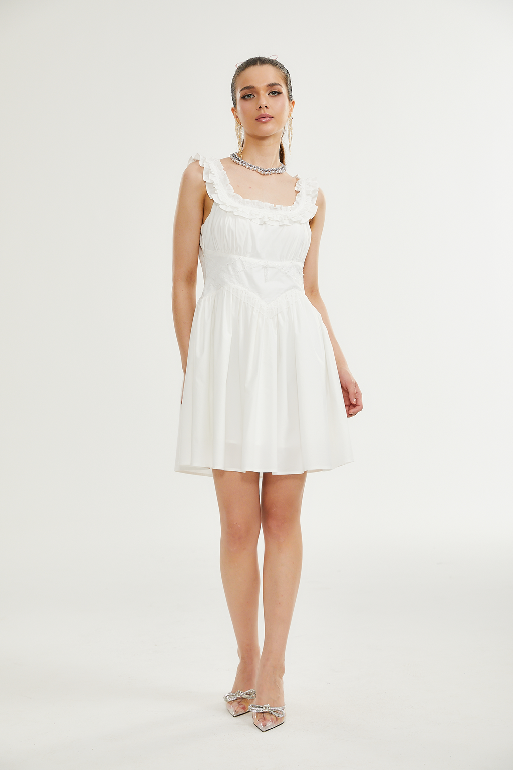 Nyala fırfır mini elbise