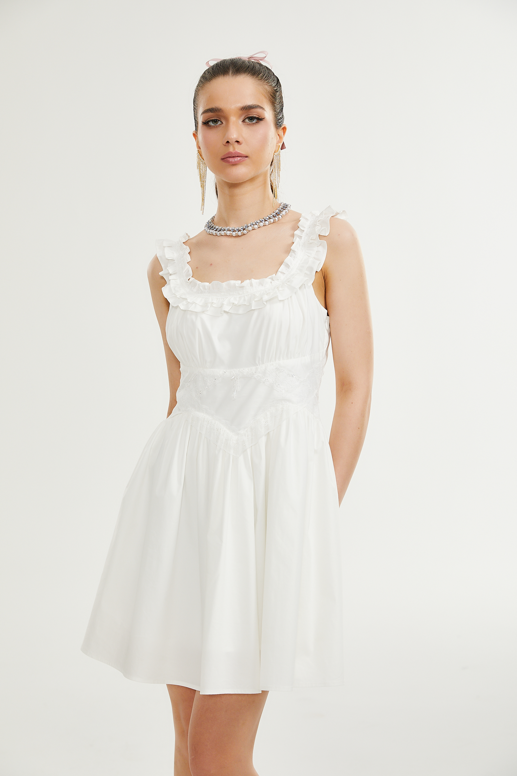 Nyala fırfır mini elbise